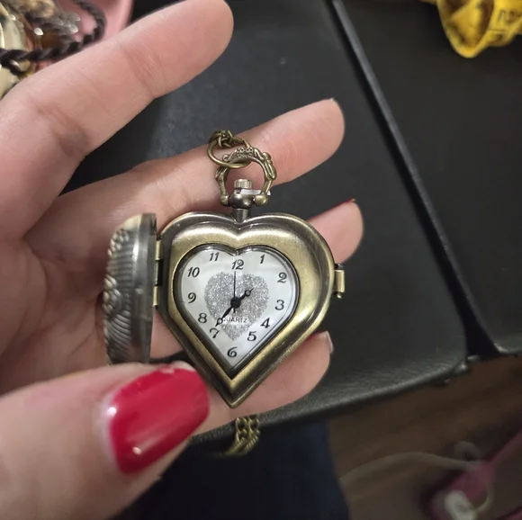 Bronze Heart Locket Pocket Watch Necklace - Picture 2 of 5